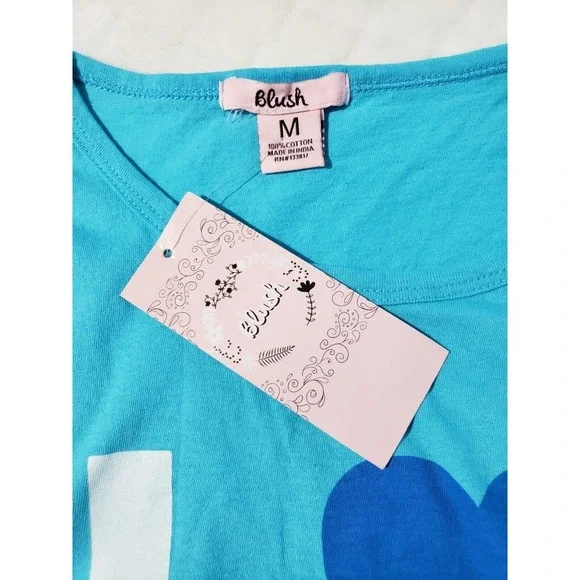 Blush Novelty Tank Top Women's Medium Teal Blue I Heart‎ My Bed Graphic Print - Picture 5 of 8